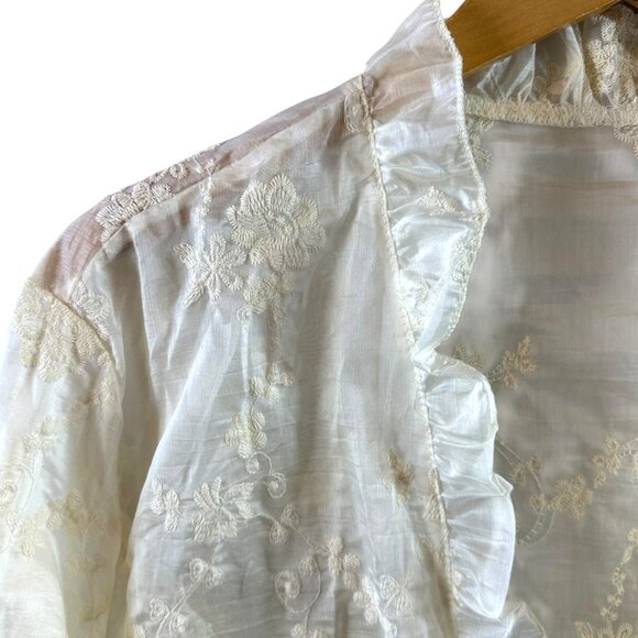 Romantic Embroidered Ivory Sheer Ruffle Tie Jacket Topper 3X - Picture 3 of 4